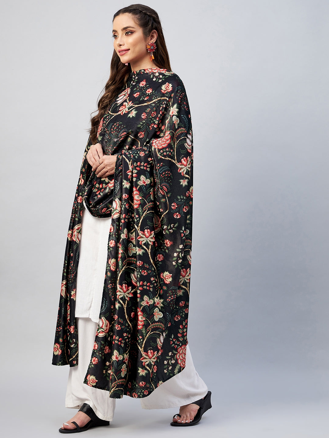 InWeave Black Printed Velvet Shawl - Distacart