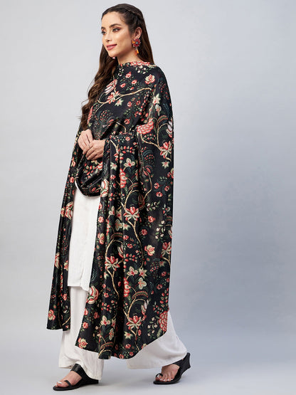 InWeave Black Printed Velvet Shawl - Distacart