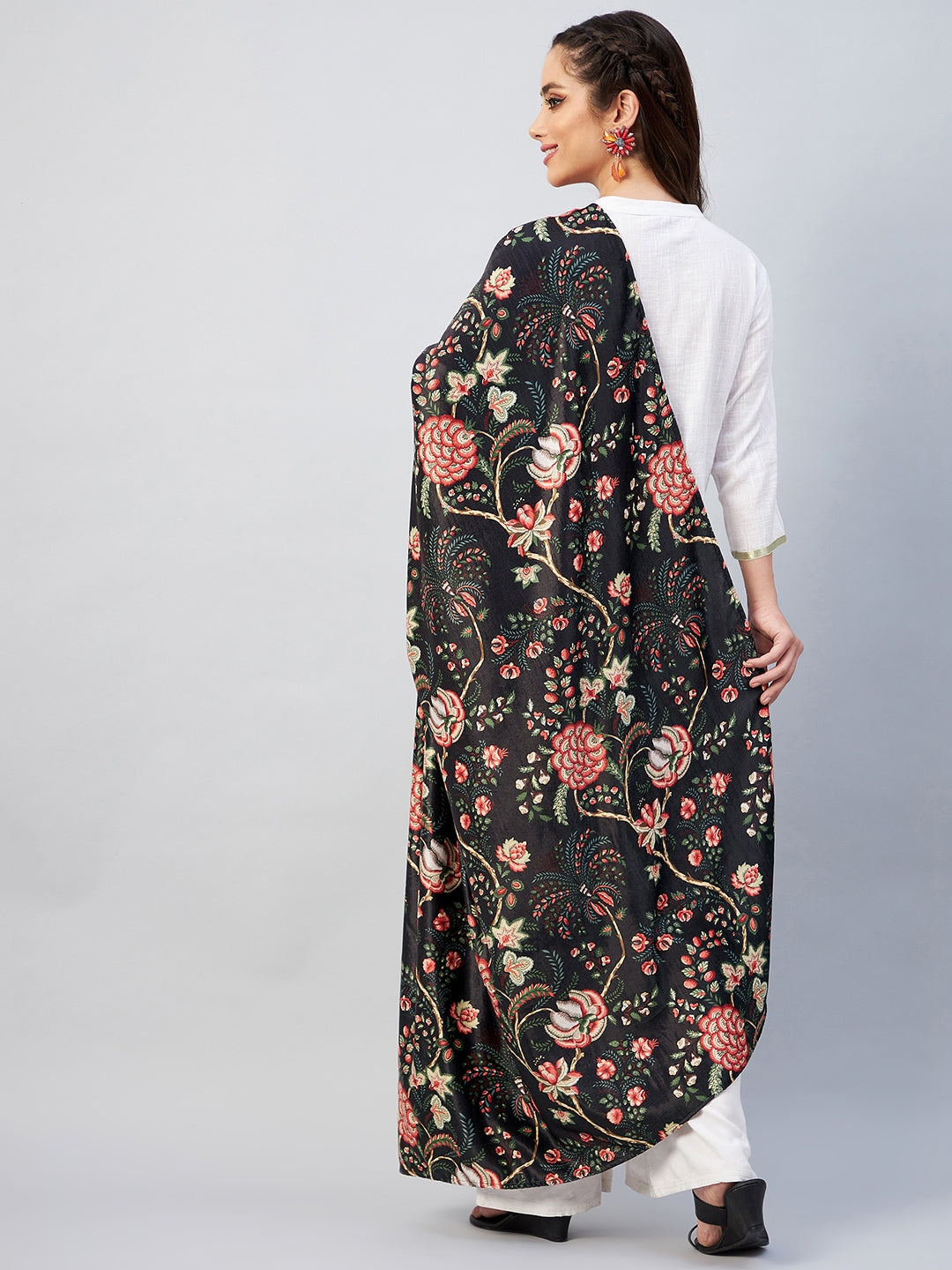 InWeave Black Printed Velvet Shawl - Distacart