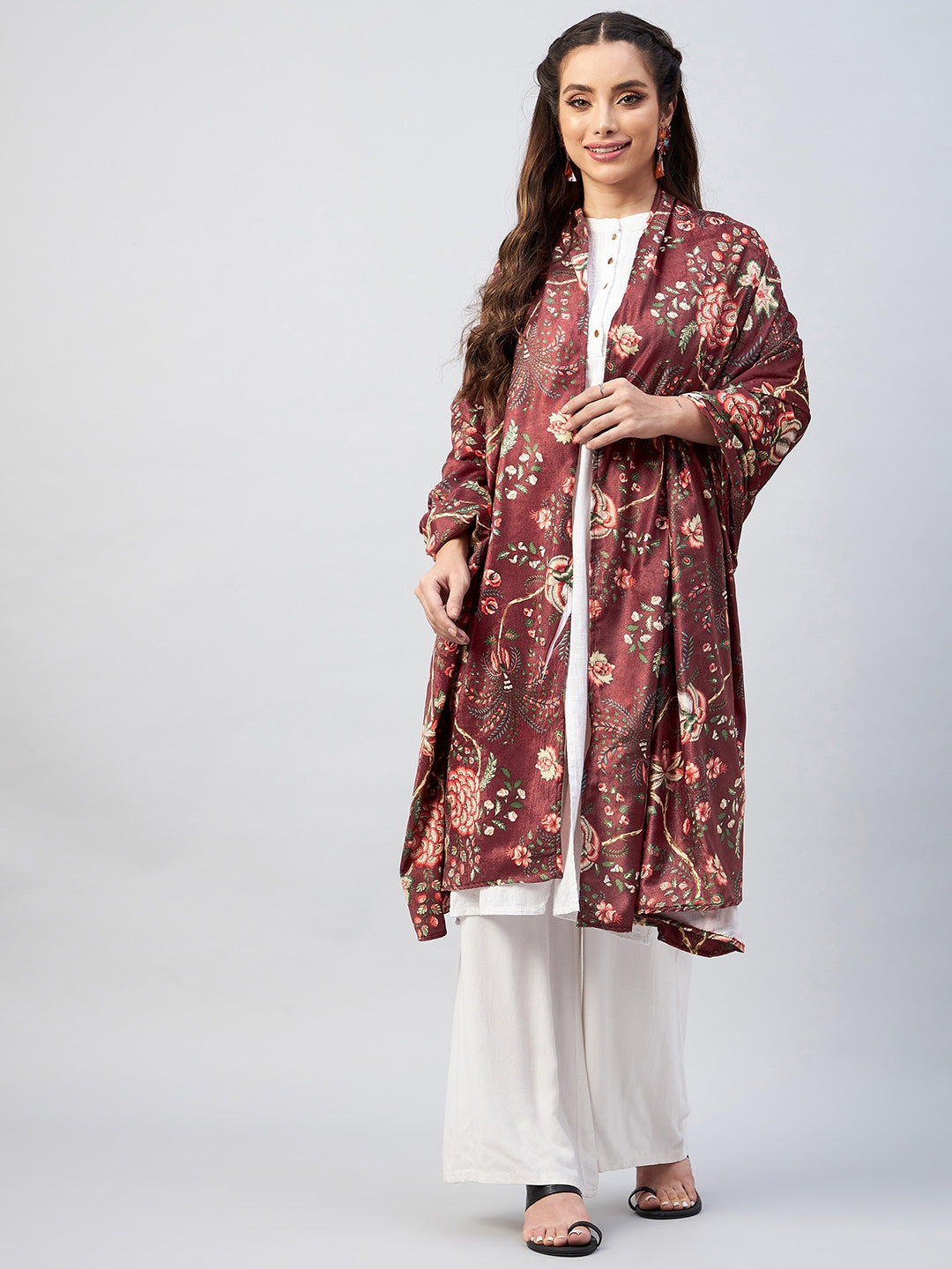 InWeave Maroon Printed Velvet Shawl - Distacart