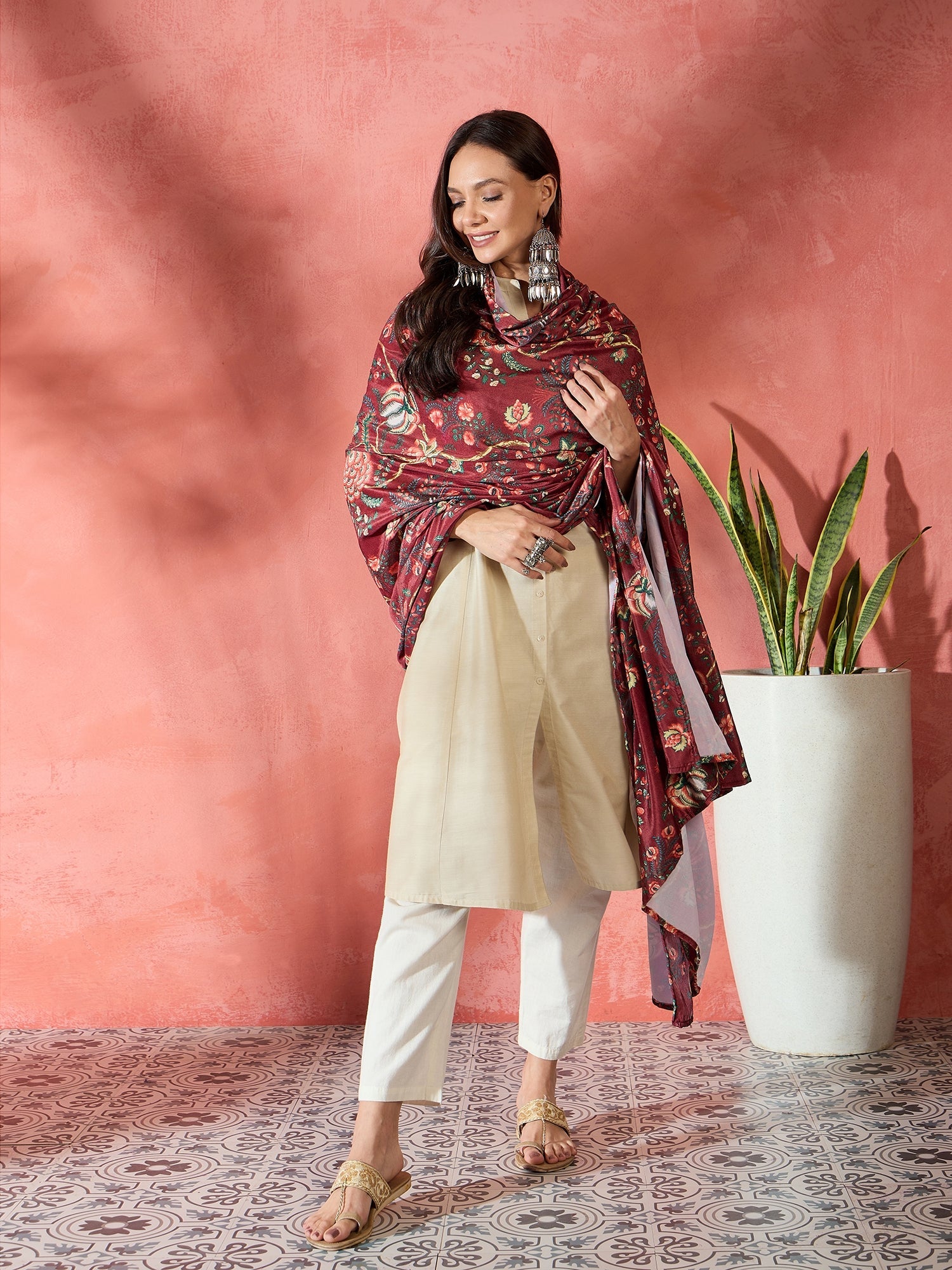 InWeave Maroon Printed Velvet Shawl - Distacart