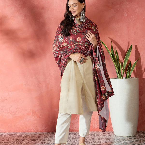 InWeave Maroon Printed Velvet Shawl - Distacart