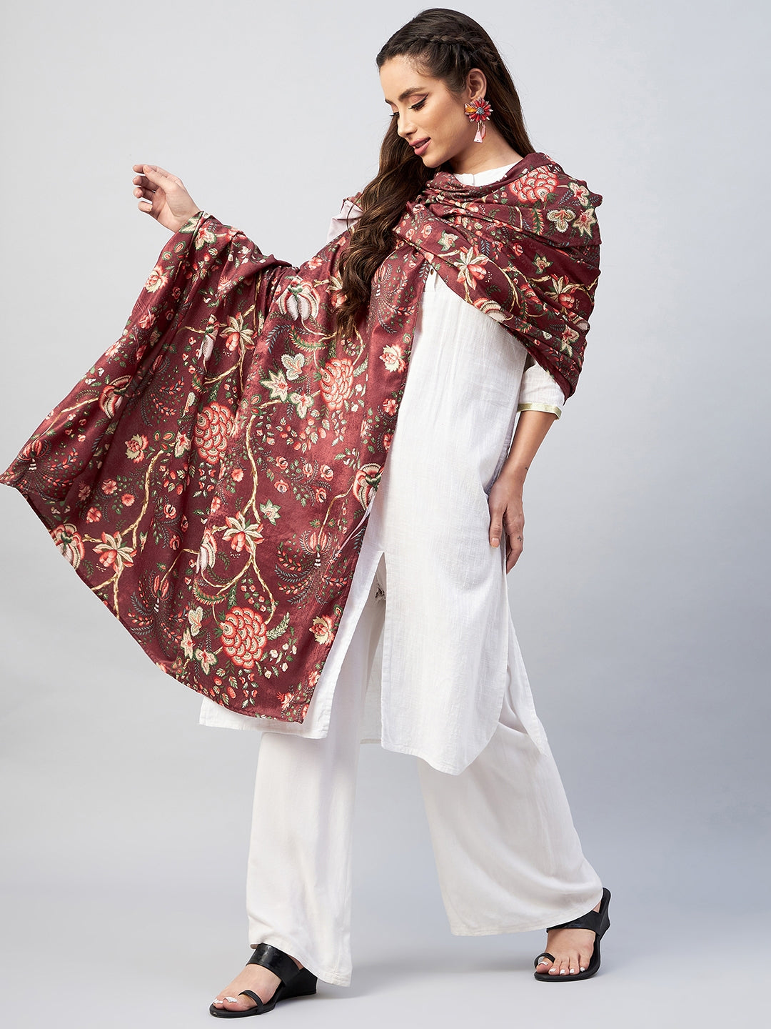 InWeave Maroon Printed Velvet Shawl - Distacart