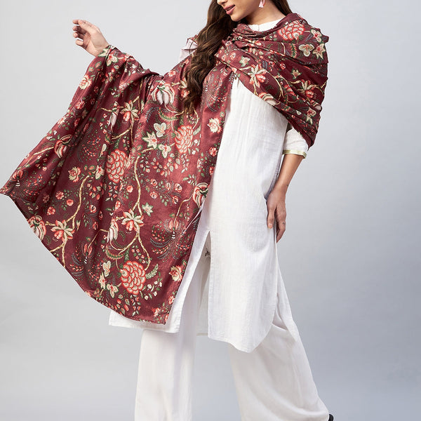 InWeave Maroon Printed Velvet Shawl - Distacart