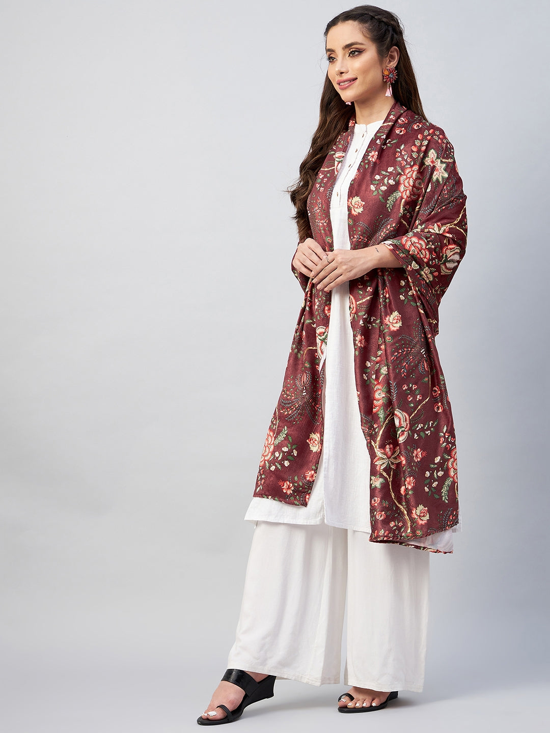 InWeave Maroon Printed Velvet Shawl - Distacart