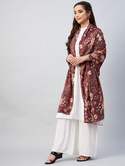 InWeave Maroon Printed Velvet Shawl - Distacart