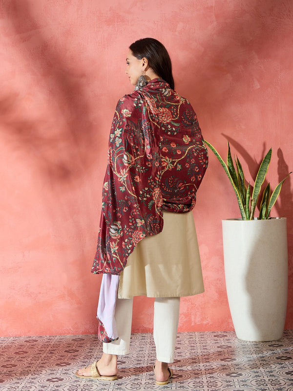 InWeave Maroon Printed Velvet Shawl