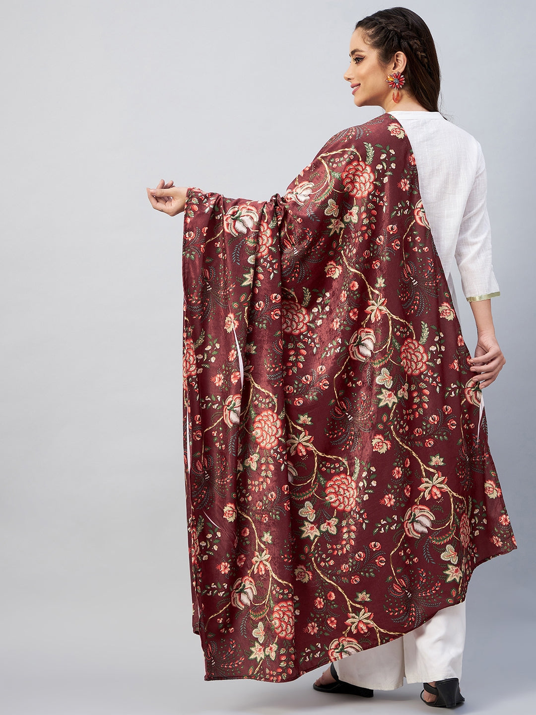 InWeave Maroon Printed Velvet Shawl - Distacart