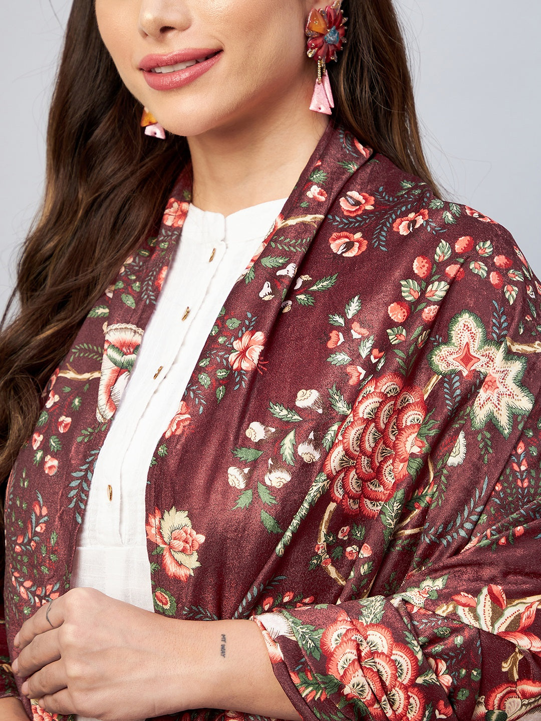 InWeave Maroon Printed Velvet Shawl - Distacart