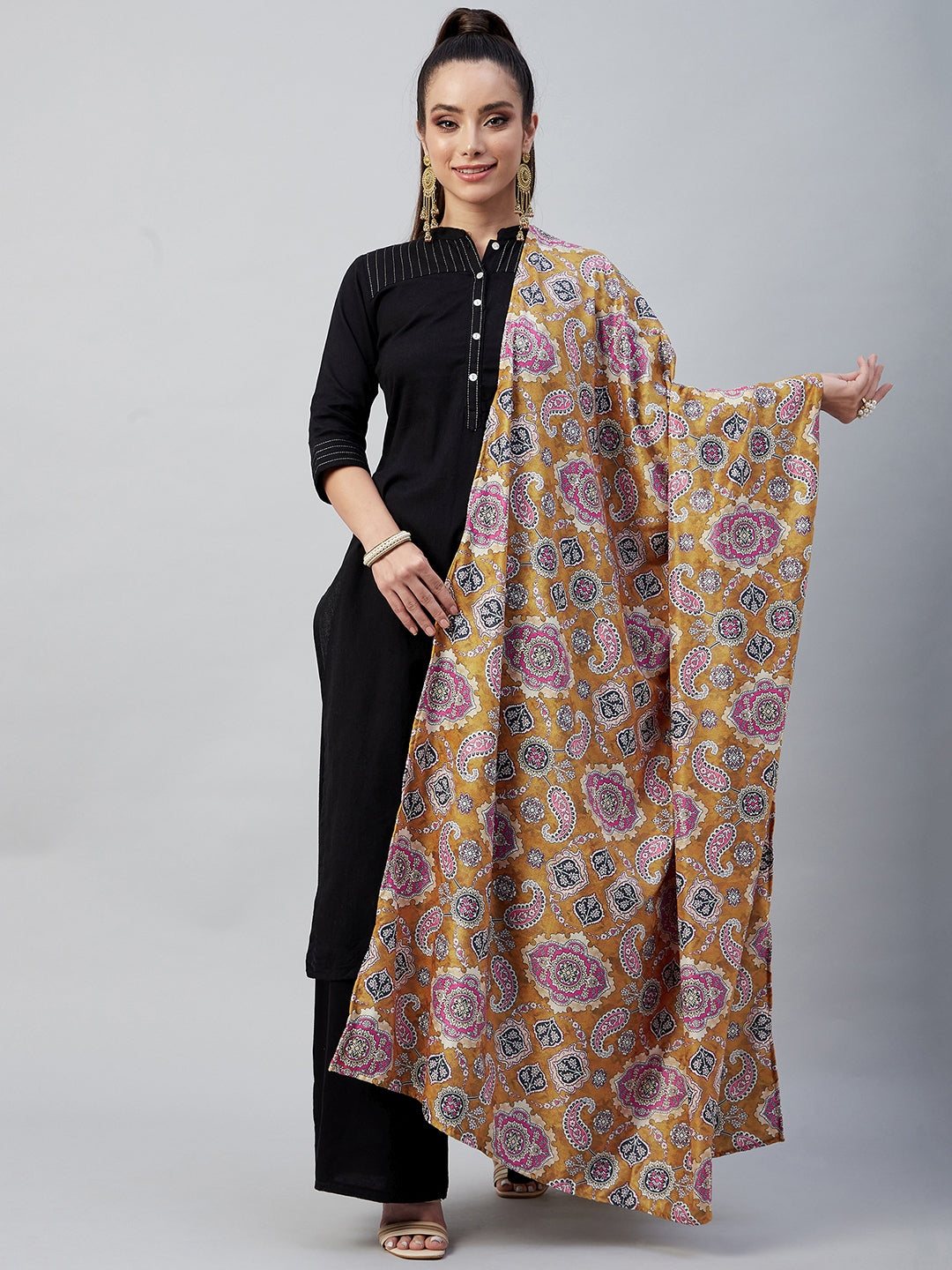 InWeave Yellow Printed Velvet Shawl - Distacart