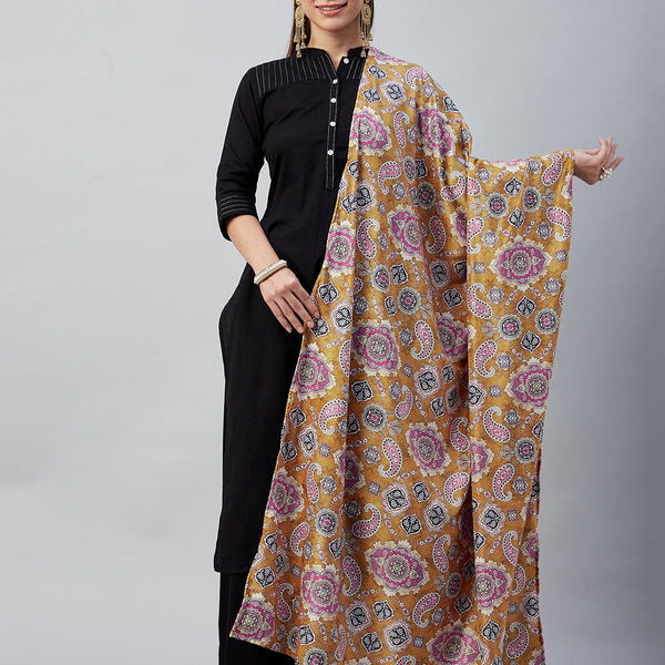 InWeave Yellow Printed Velvet Shawl - Distacart