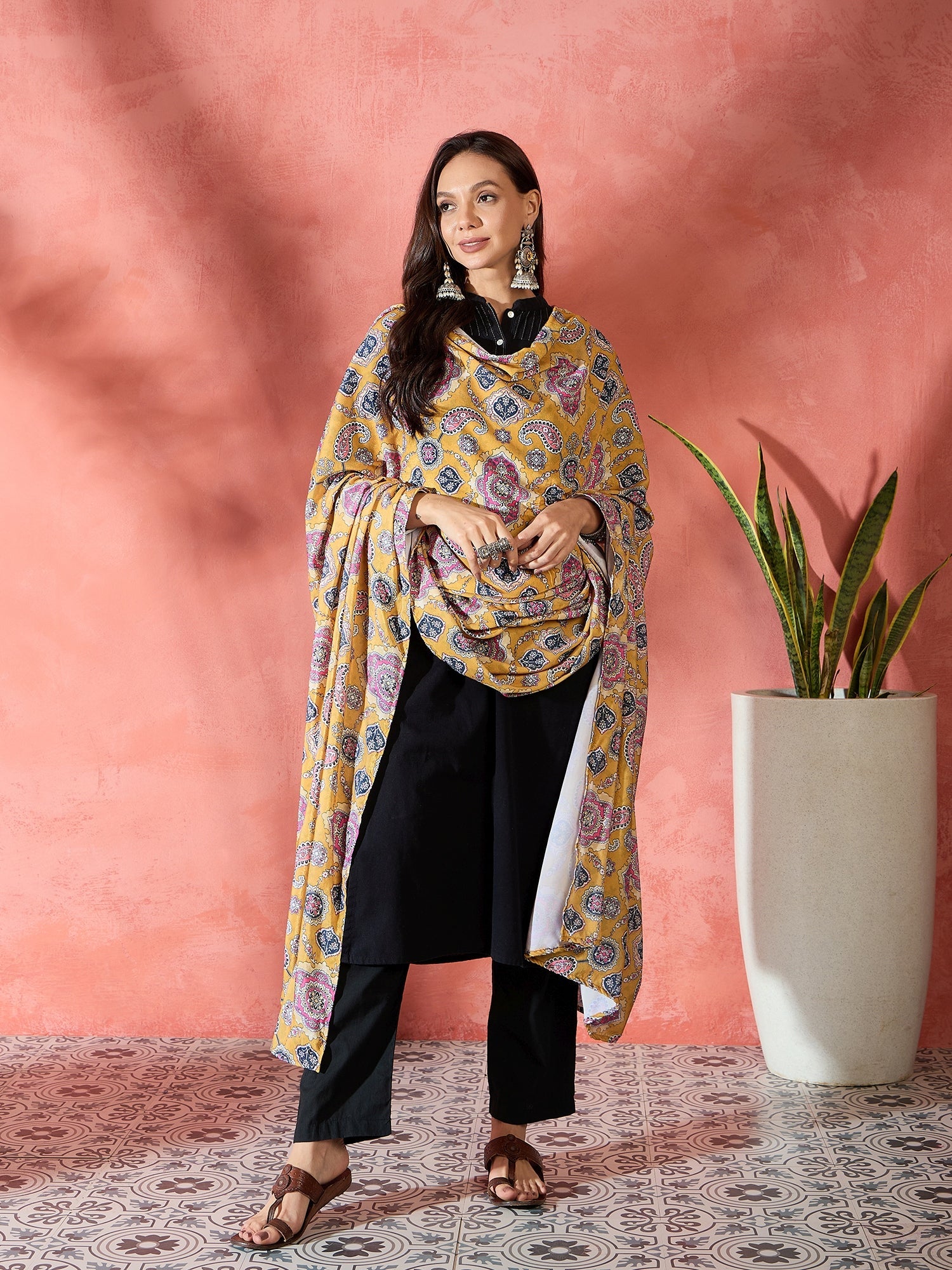 InWeave Yellow Printed Velvet Shawl - Distacart