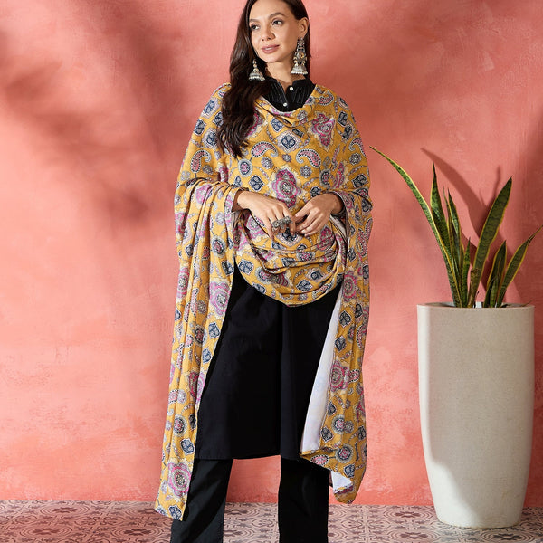 InWeave Yellow Printed Velvet Shawl - Distacart