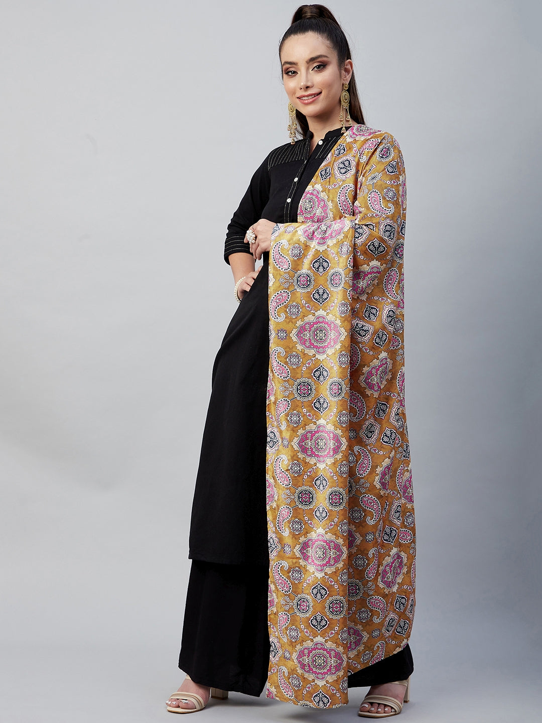 InWeave Yellow Printed Velvet Shawl - Distacart