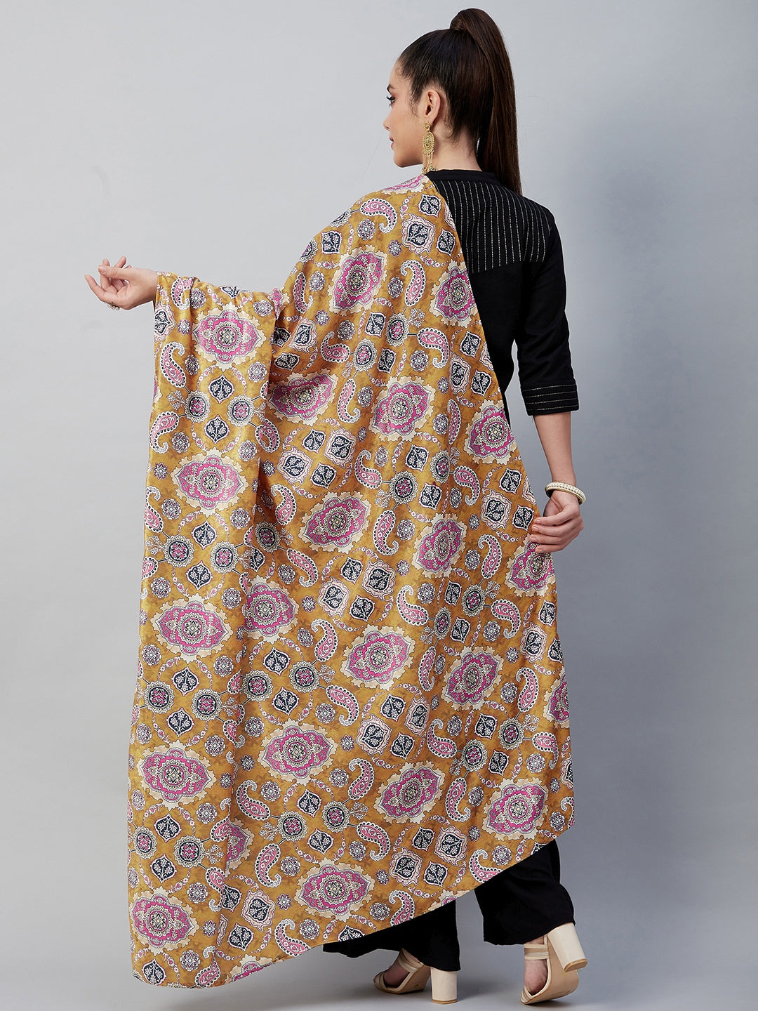 InWeave Yellow Printed Velvet Shawl - Distacart