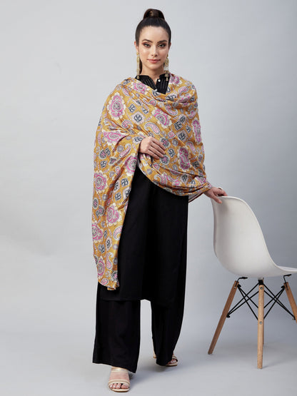 InWeave Yellow Printed Velvet Shawl - Distacart