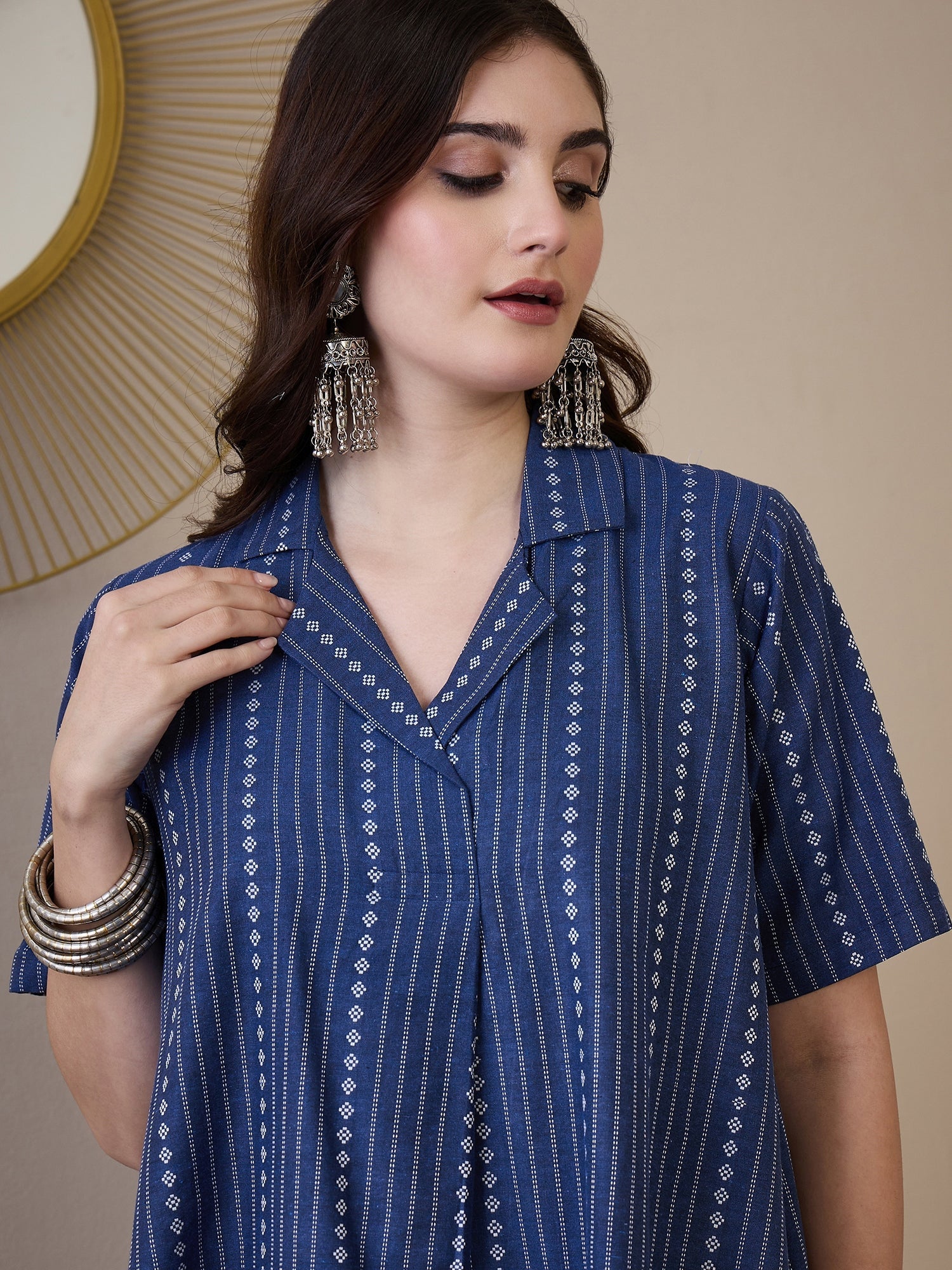 InWeave Indigo Stripe Kantha Collar Dress - Distacart