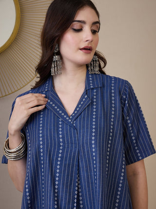InWeave Indigo Stripe Kantha Collar Dress - Distacart