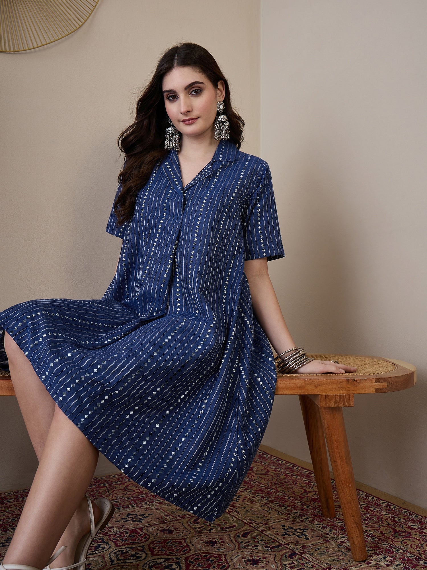 InWeave Indigo Stripe Kantha Collar Dress - Distacart