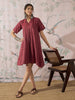 InWeave Maroon Stripe Kantha Collar Dress - Distacart