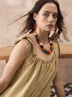 Thumbnail for InWeave Dull Khaki Linen Pleat Bow Dress