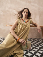 Thumbnail for InWeave Dull Khaki Linen Pleat Bow Dress