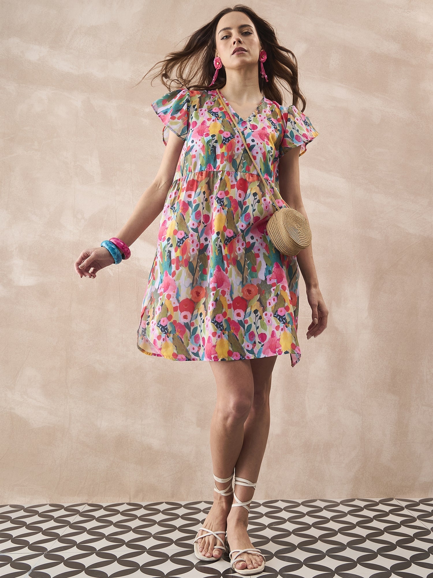 InWeave Multi Flower Short Dress - Distacart