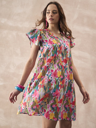 InWeave Multi Flower Short Dress - Distacart