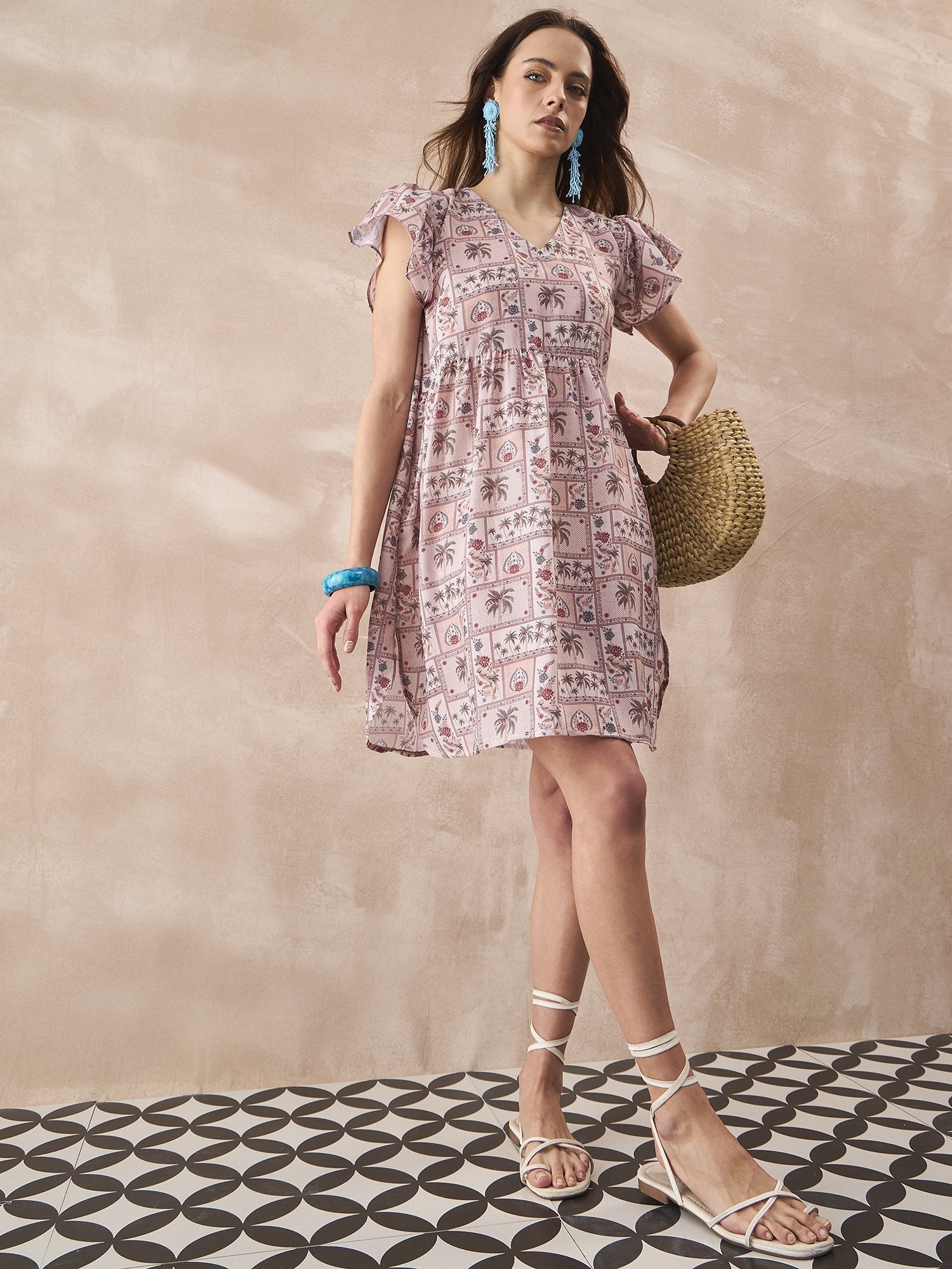 InWeave Ivory Tree Parrot Short Dress - Distacart