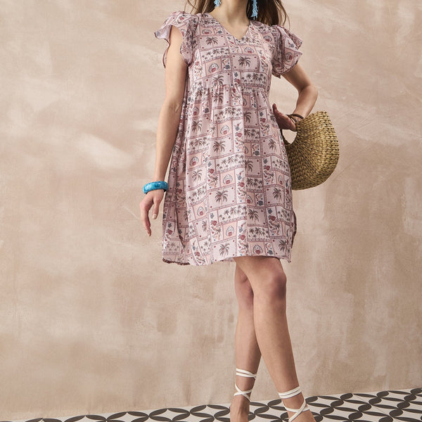 InWeave Ivory Tree Parrot Short Dress - Distacart