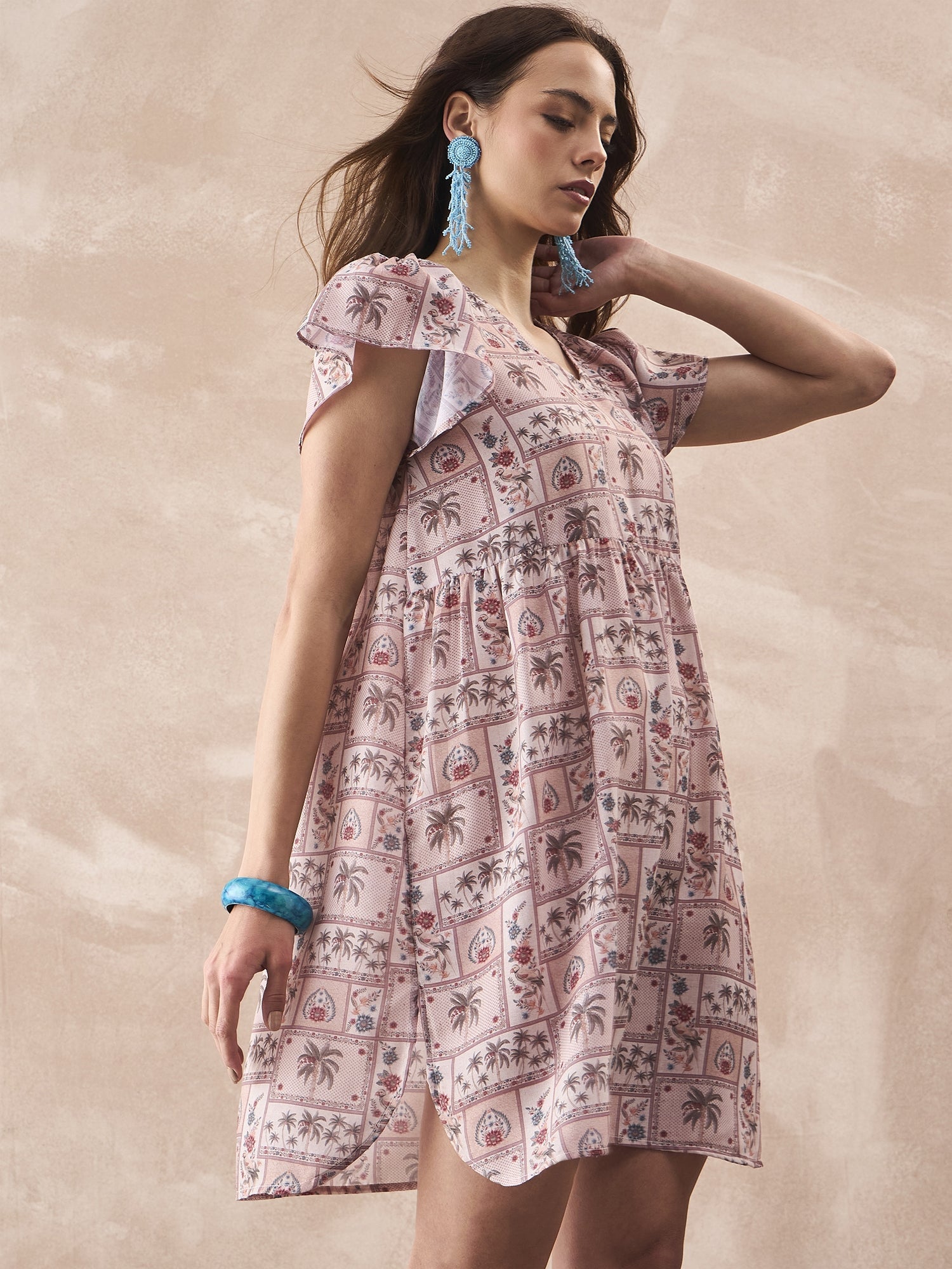 InWeave Ivory Tree Parrot Short Dress - Distacart