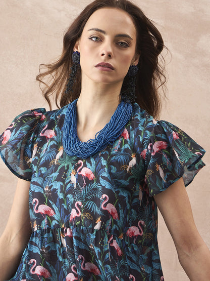 InWeave Black Swan Leaf Short Dress - Distacart