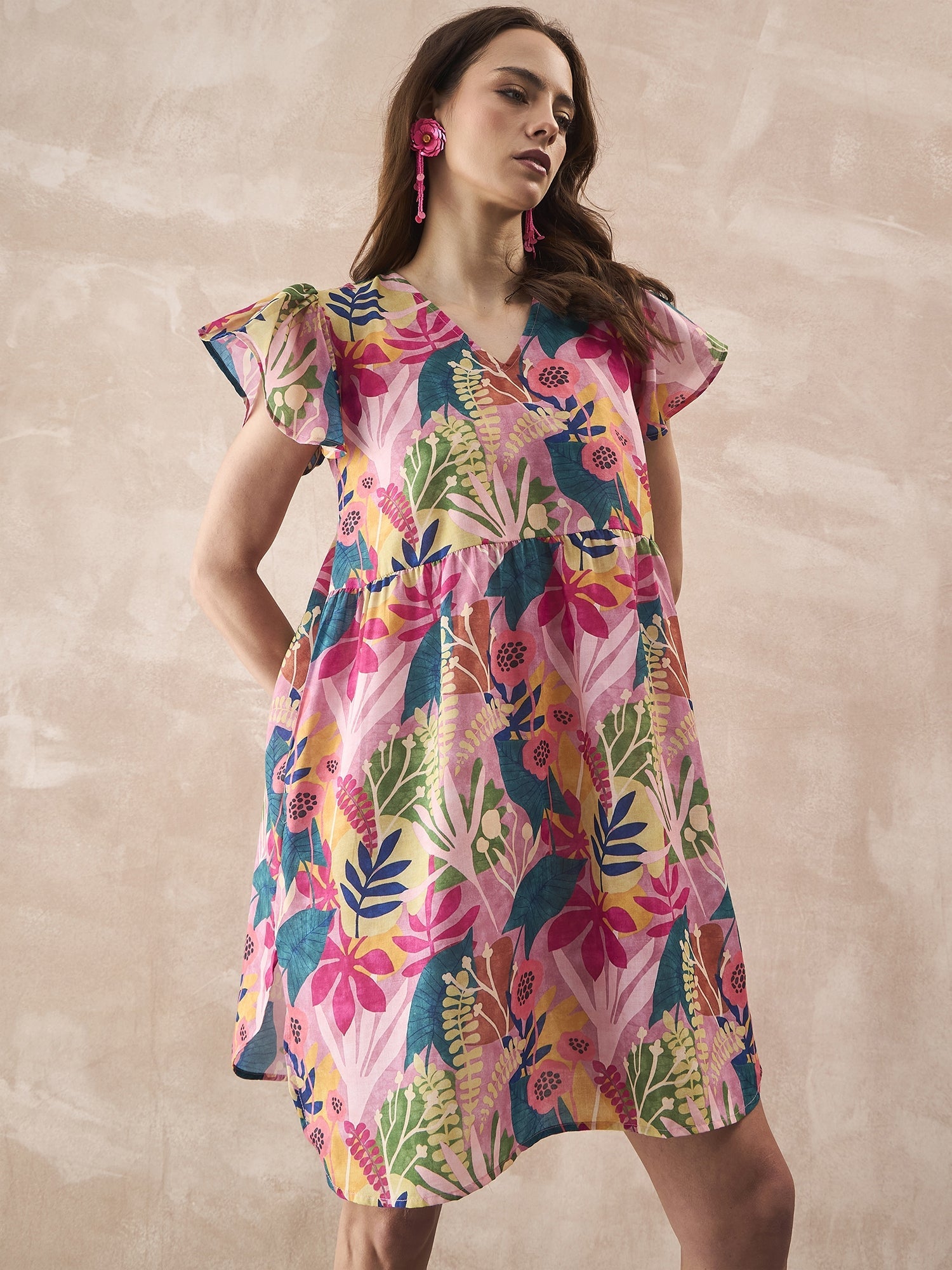 InWeave Leaf Multi Short Dress - Distacart