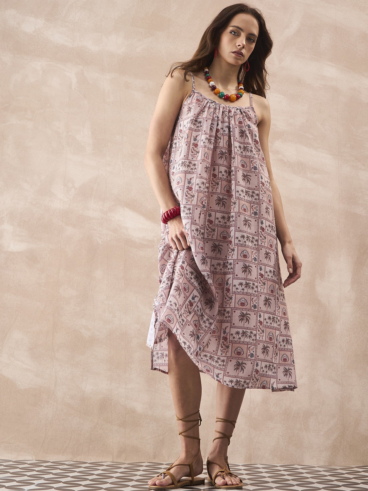 InWeave Ivory Tree Parrot Strappy Dress - Distacart