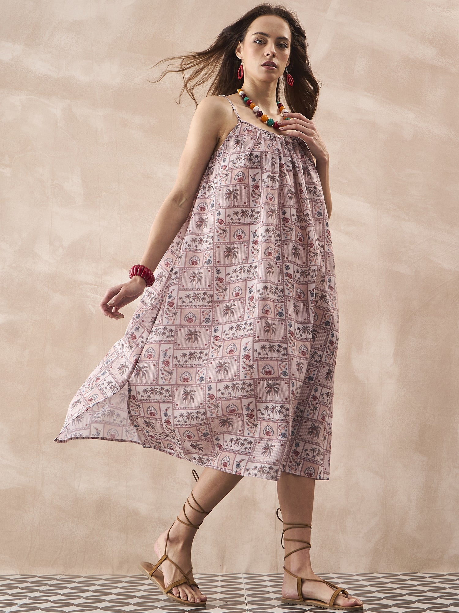 InWeave Ivory Tree Parrot Strappy Dress - Distacart