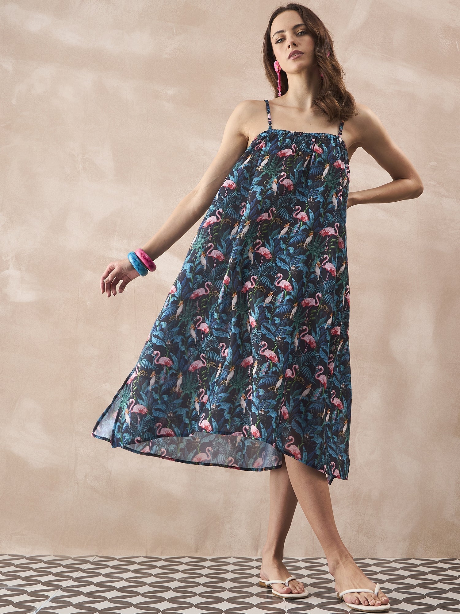 InWeave Black Swan Leaf Strappy Dress - Distacart