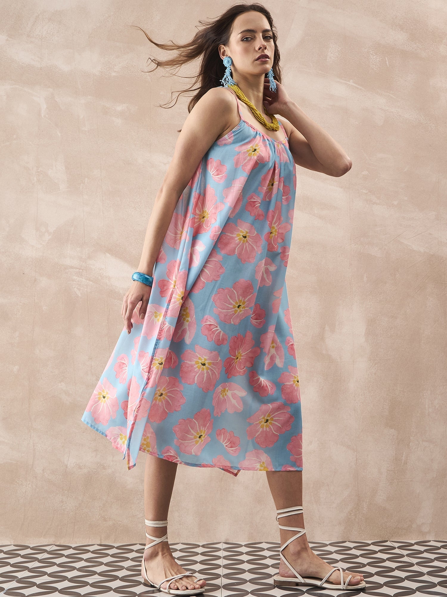 InWeave Skyblue Peach Strappy Dress - Distacart