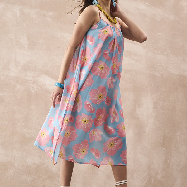 InWeave Skyblue Peach Strappy Dress - Distacart