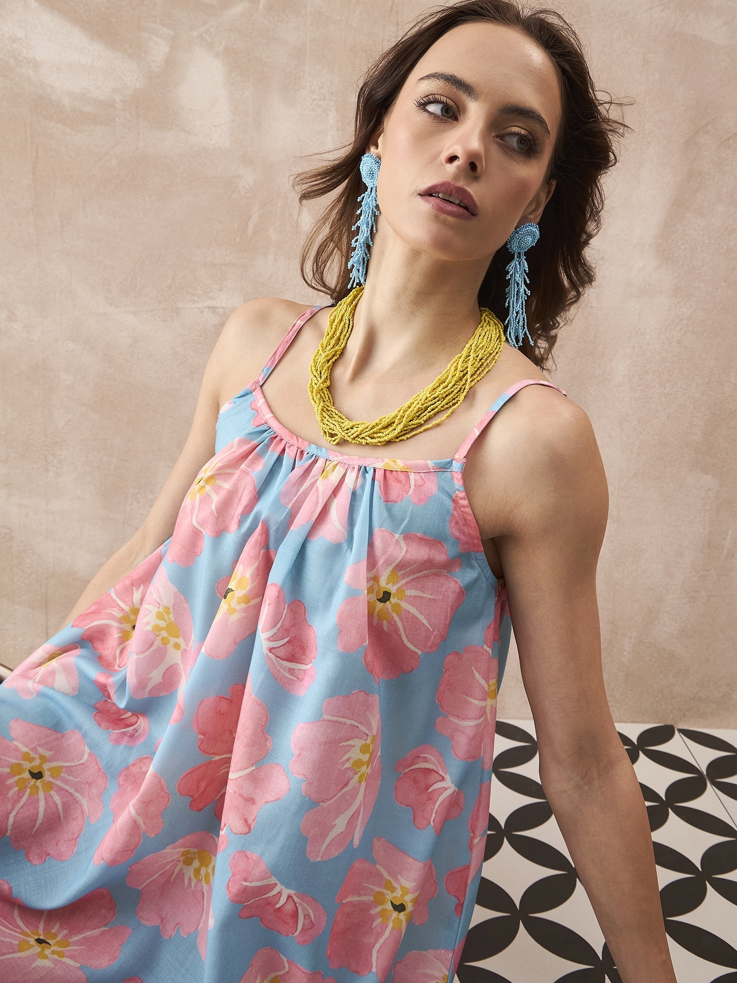 InWeave Skyblue Peach Strappy Dress - Distacart