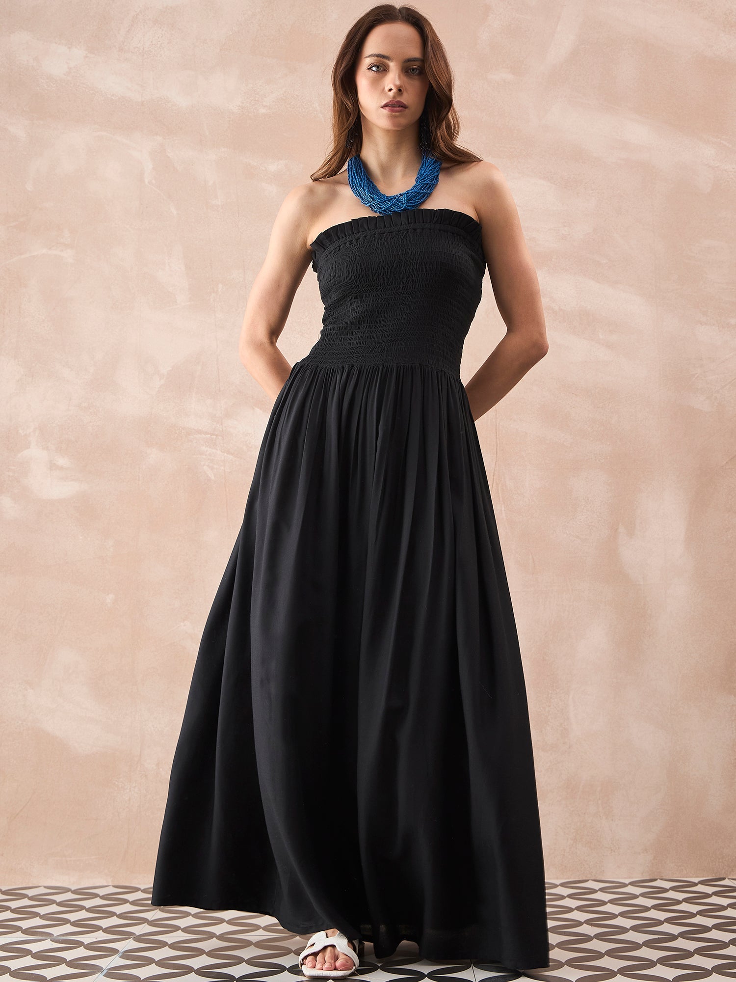 InWeave Black Solid Off Shoulder Dress - Distacart