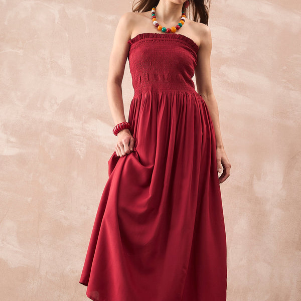 InWeave Maroon Solid Off Shoulder Dress - Distacart