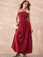 Thumbnail for InWeave Maroon Solid Off Shoulder Dress