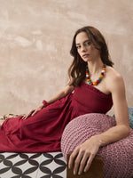 Thumbnail for InWeave Maroon Solid Off Shoulder Dress