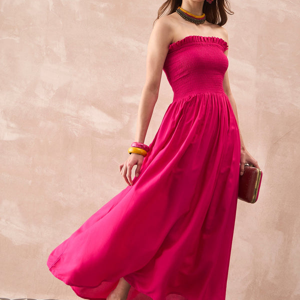 InWeave Fuchsia Solid Off Shoulder Dress - Distacart