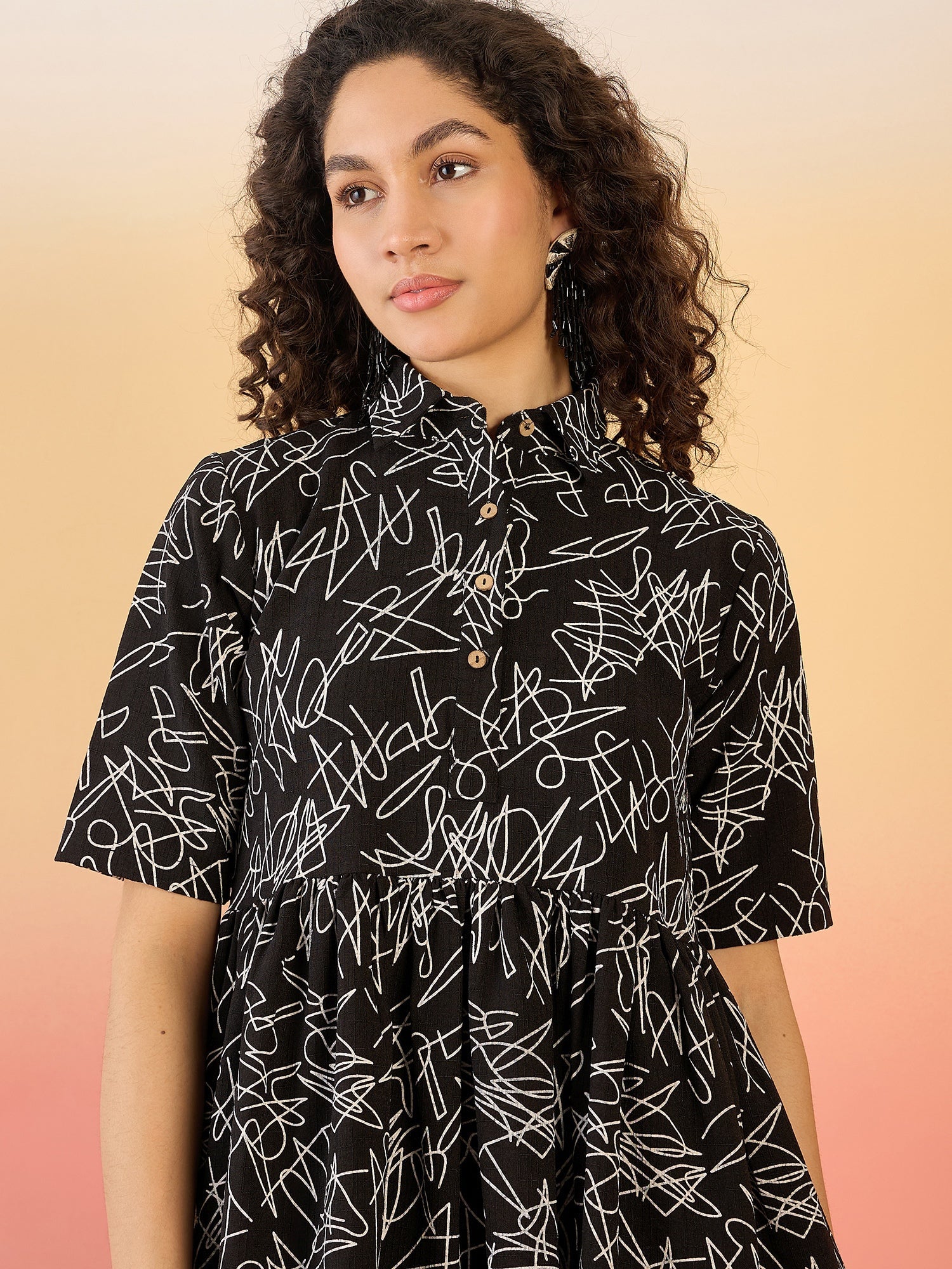 InWeave Black White Rubber Collar Dress - Distacart