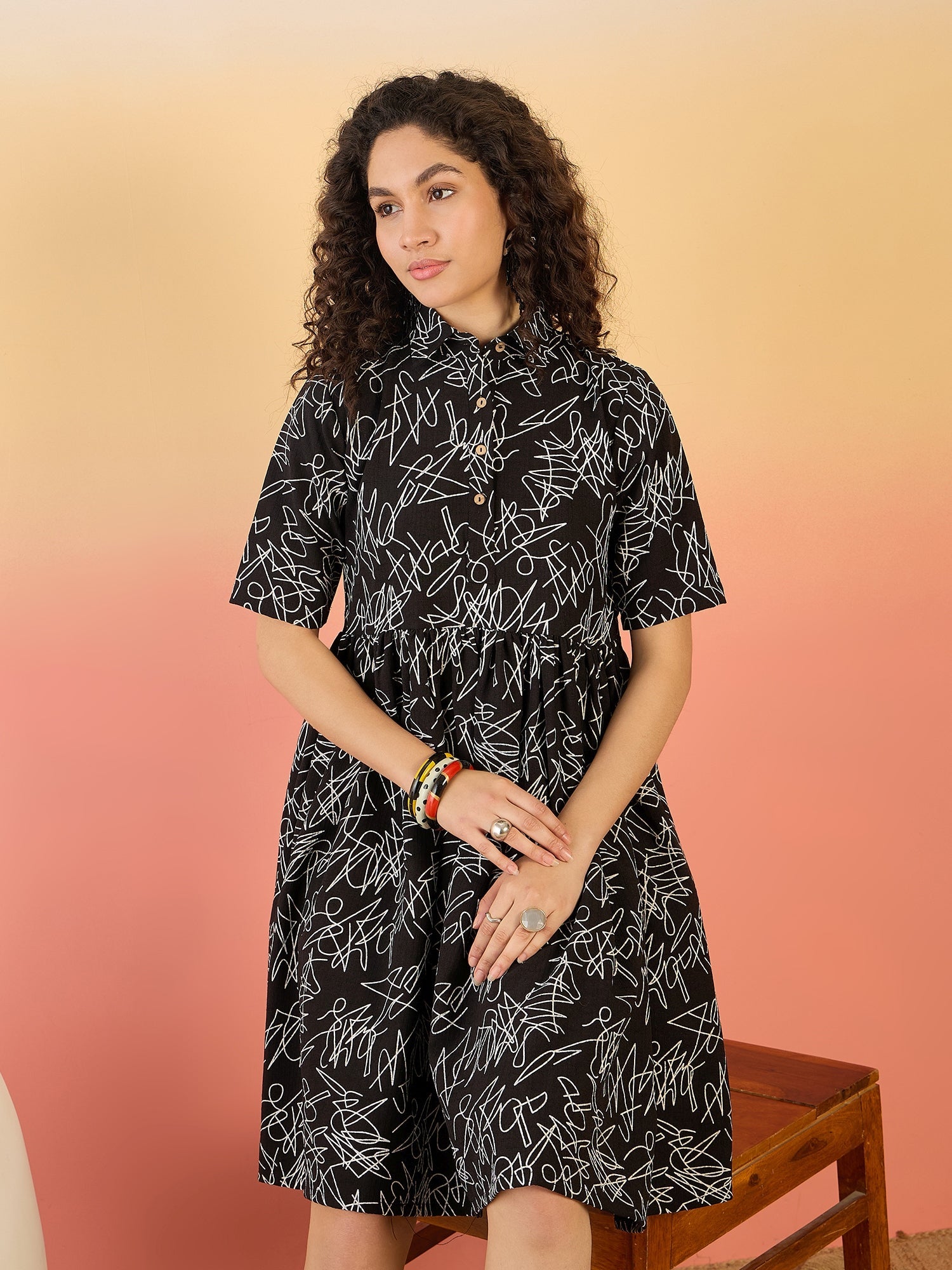 InWeave Black White Rubber Collar Dress - Distacart