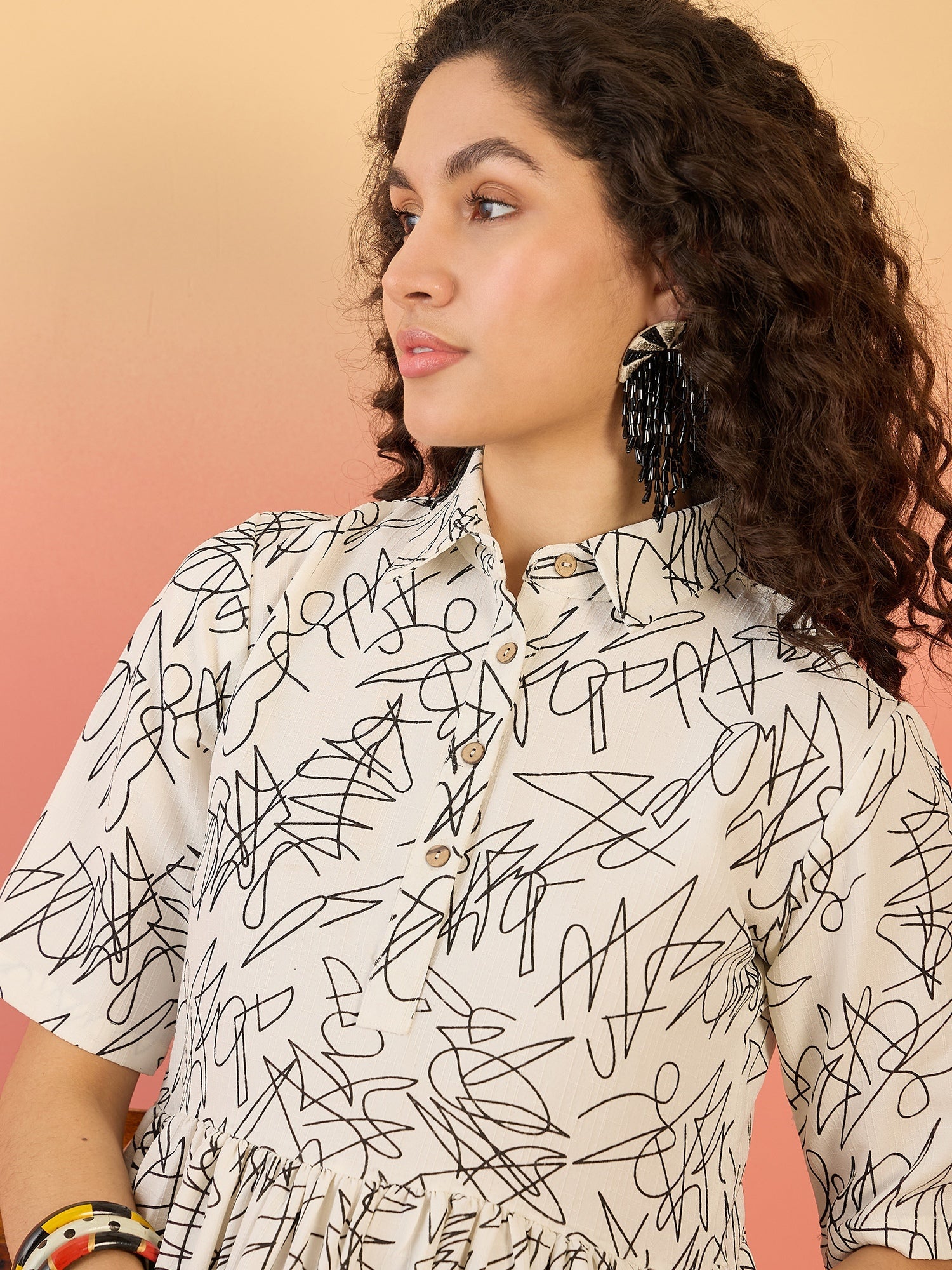 InWeave White Black Rubber Collar Dress - Distacart