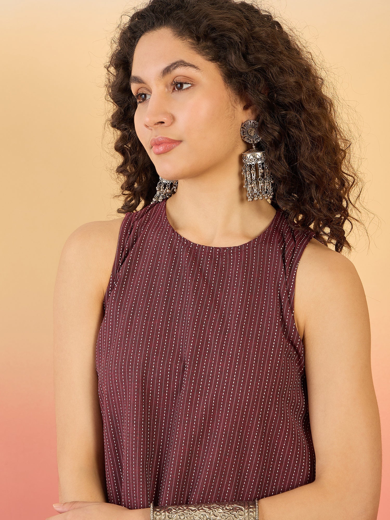 InWeave Wine Kantha R Neck W/S Dress - Distacart