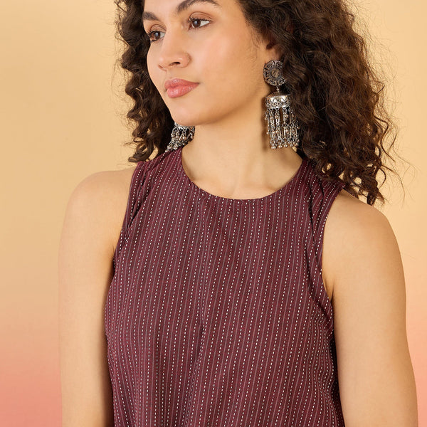 InWeave Wine Kantha R Neck W/S Dress - Distacart