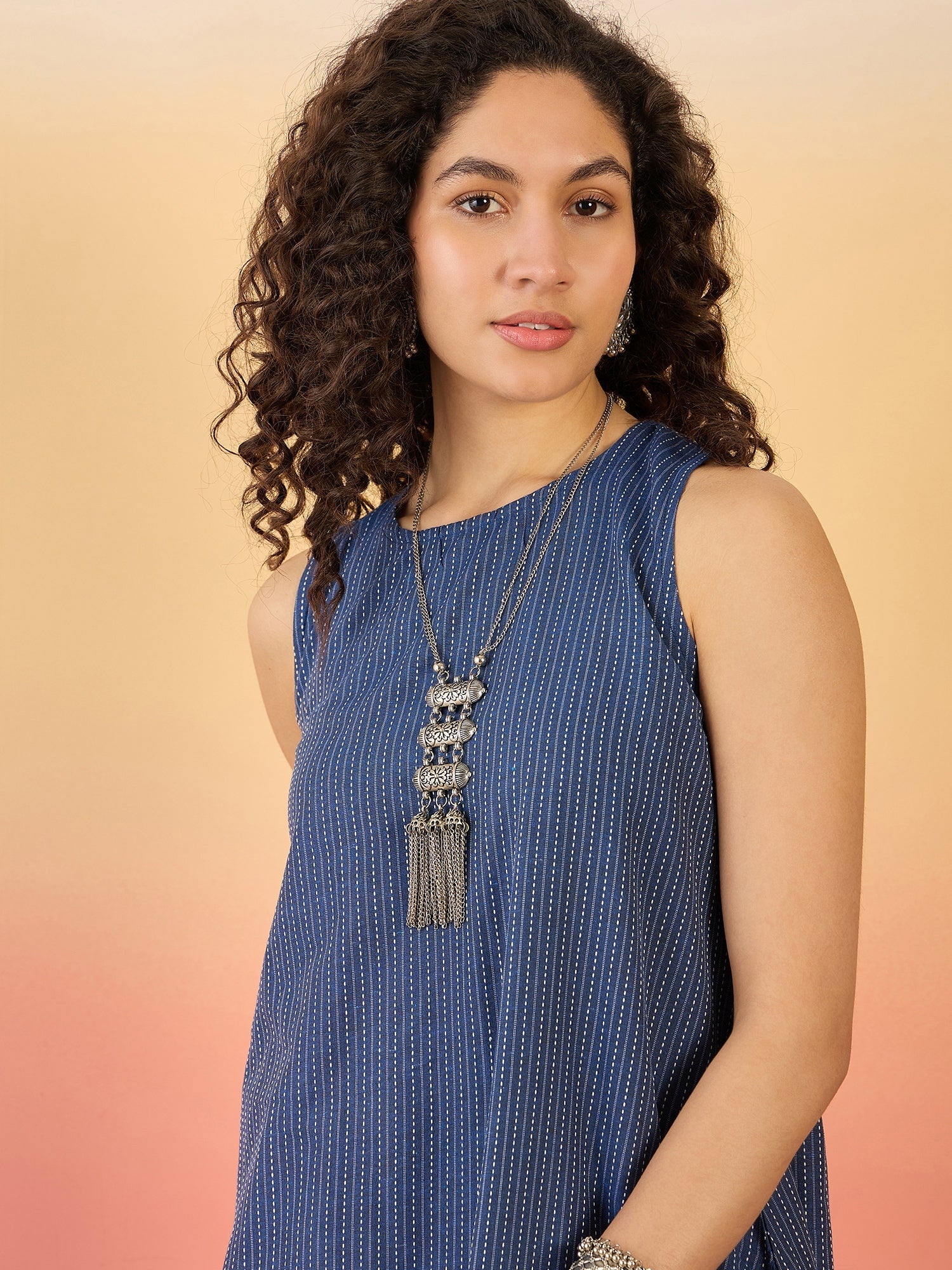 InWeave Blue Kantha R Neck W/S Dress - Distacart